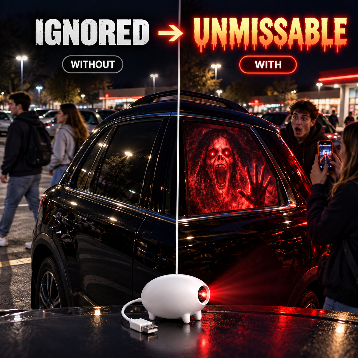 💥 50% OFF 👻 Halloween Car Window Projector 🎃 Turn Your Ride Into a Horror Scene