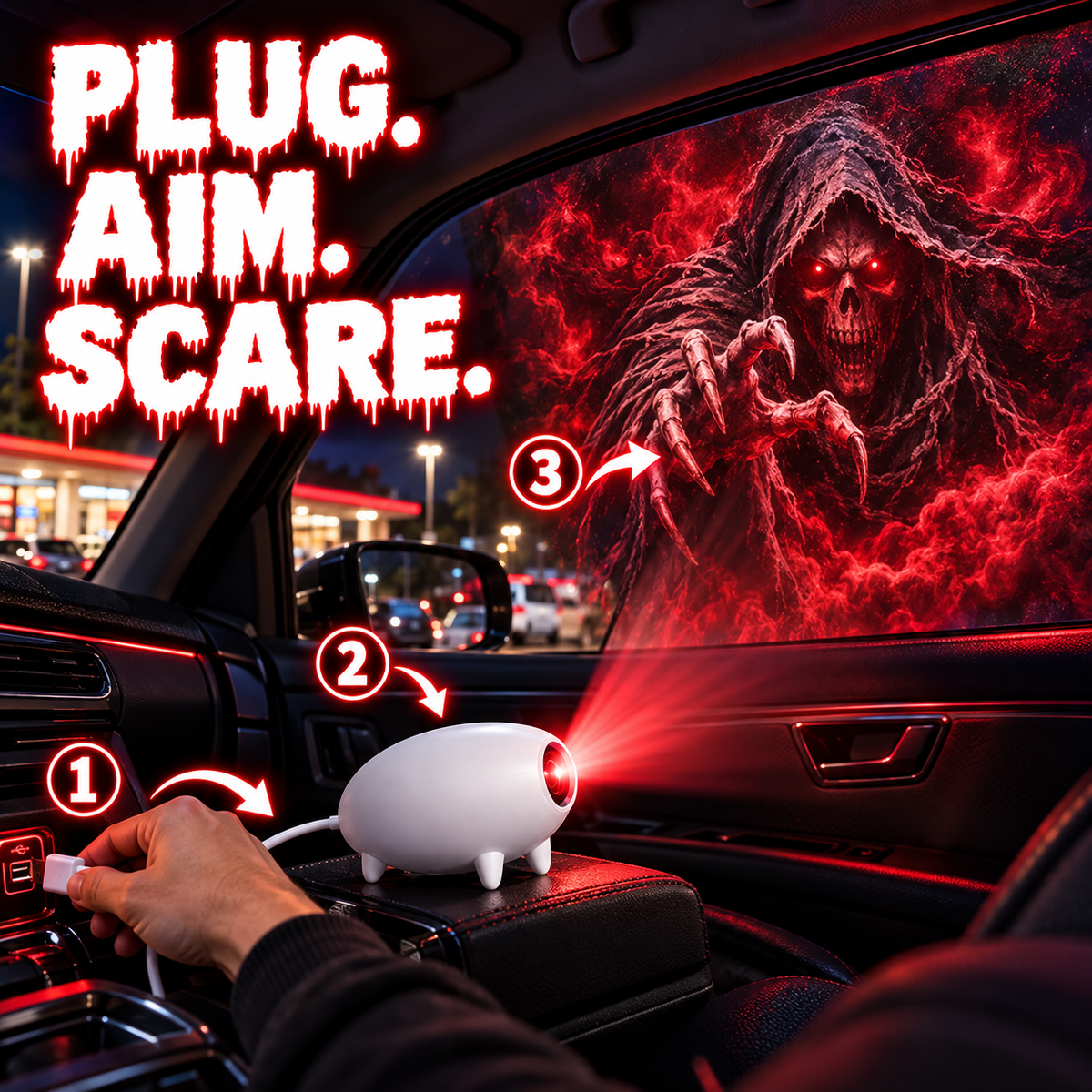 💥 50% OFF 👻 Halloween Car Window Projector 🎃 Turn Your Ride Into a Horror Scene