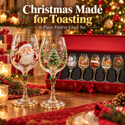 🎄 Christmas Hosting Essential | 6-Piece Festive 3D Wine Glass Gift Set