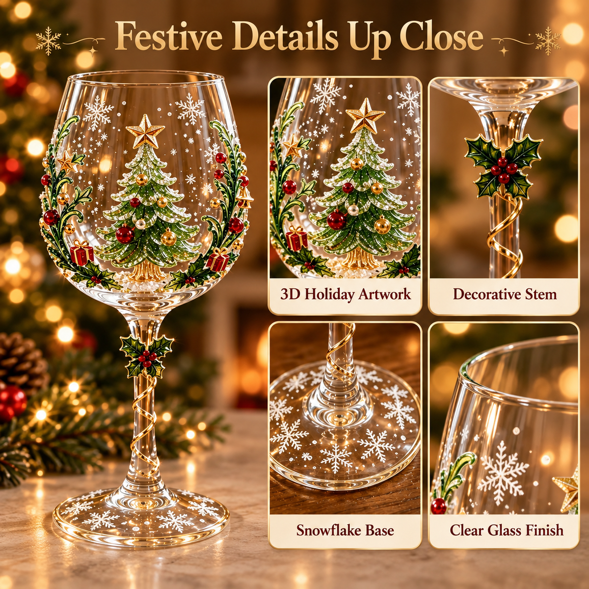 🎄 Christmas Hosting Essential | 6-Piece Festive 3D Wine Glass Gift Set