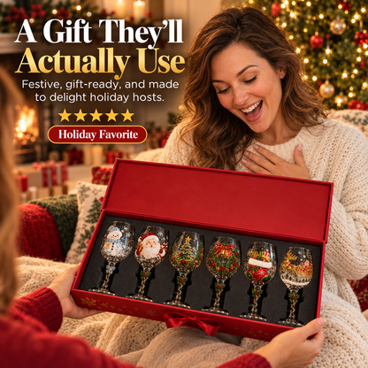 🎄 Christmas Hosting Essential | 6-Piece Festive 3D Wine Glass Gift Set
