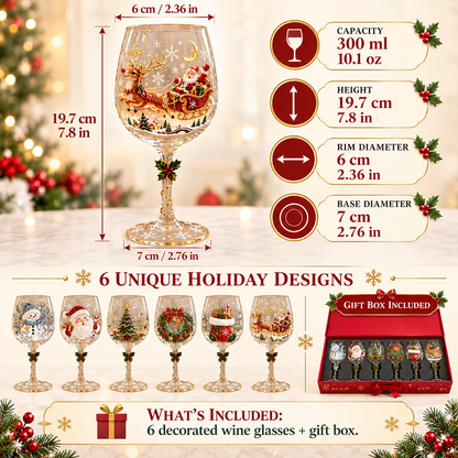 🎄 Christmas Hosting Essential | 6-Piece Festive 3D Wine Glass Gift Set