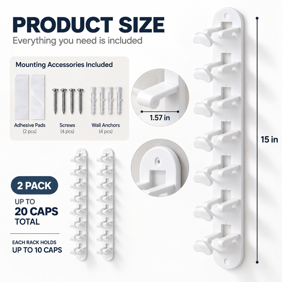 Jcocylse Hat Storage for Wall Mount – Baseball Cap Storage & Cap Holder, Space-Saving Hat Rack with Hooks for Hanging Caps