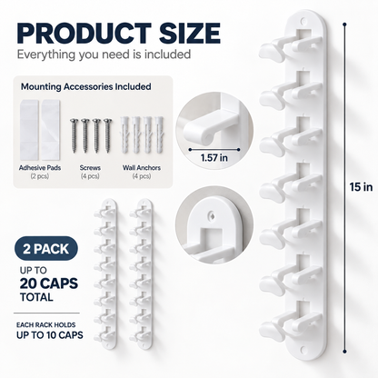 Jcocylse Hat Storage for Wall Mount – Baseball Cap Storage & Cap Holder, Space-Saving Hat Rack with Hooks for Hanging Caps