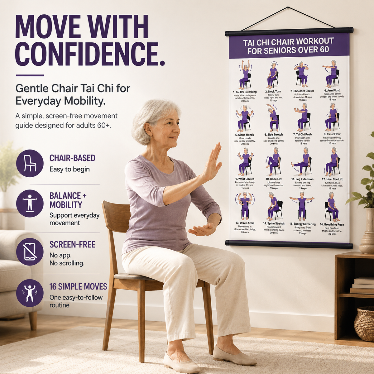 🔥Tai Chi Chair Workout Chart for Seniors (16 x 24 inches)