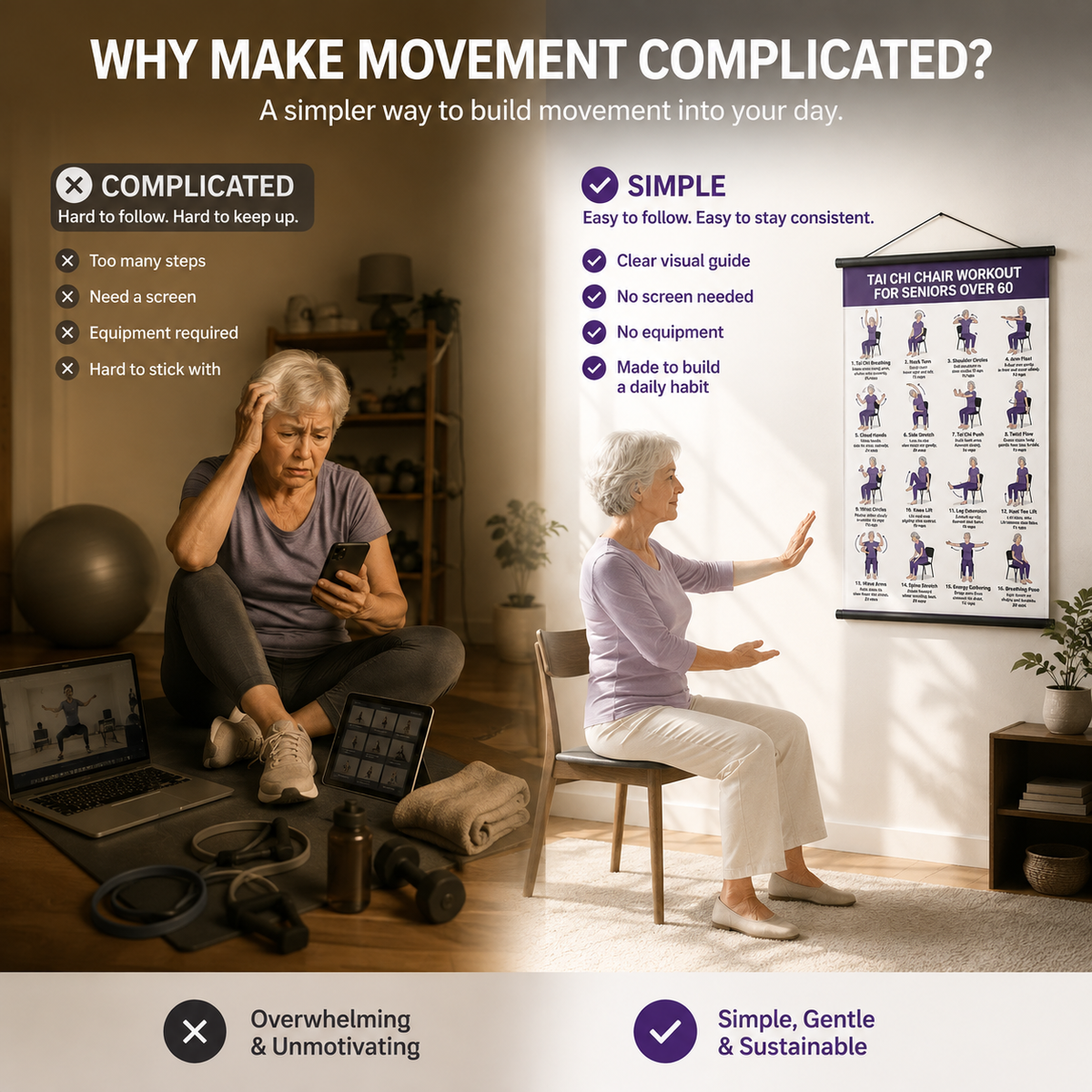 🔥Tai Chi Chair Workout Chart for Seniors (16 x 24 inches)