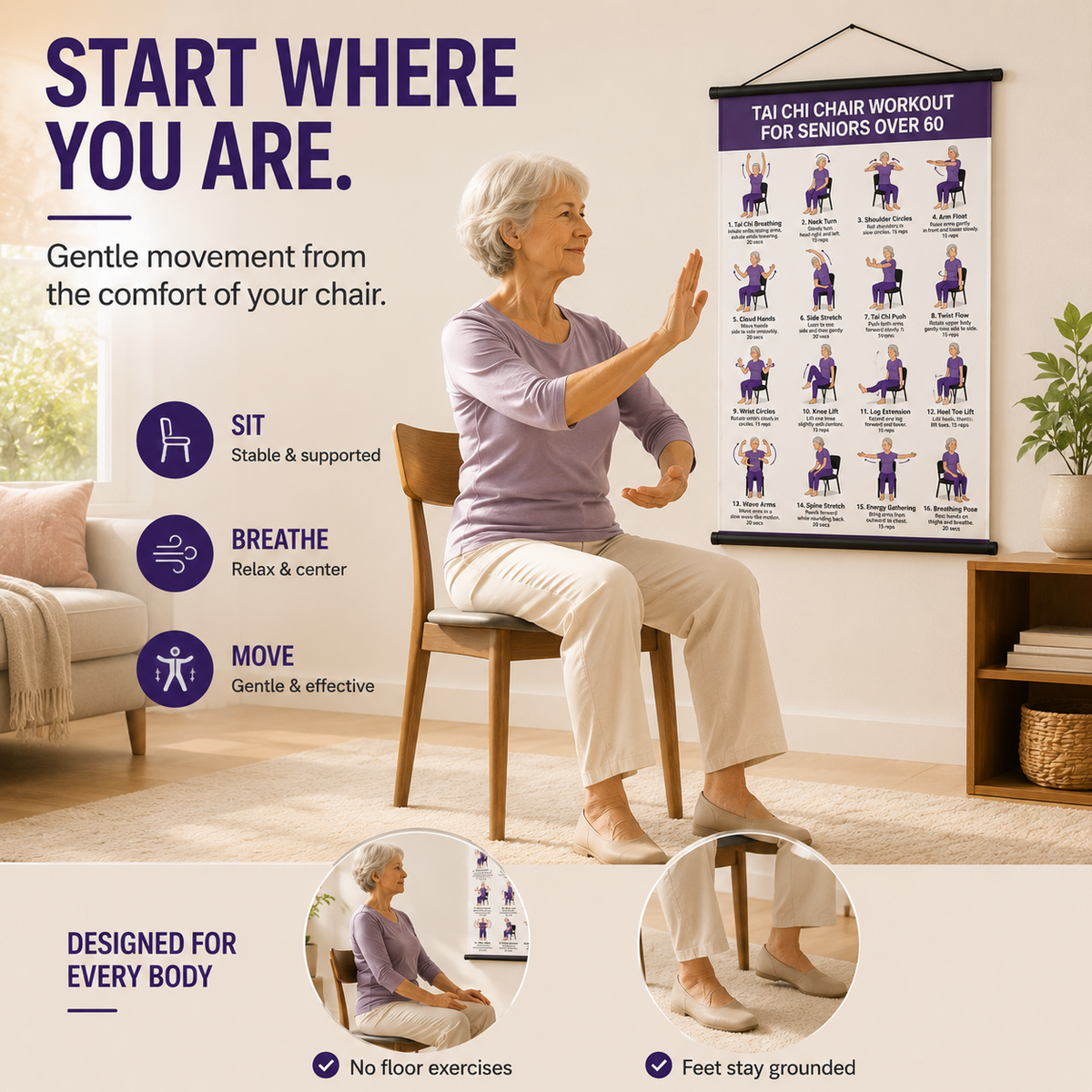 🔥Tai Chi Chair Workout Chart for Seniors (16 x 24 inches)
