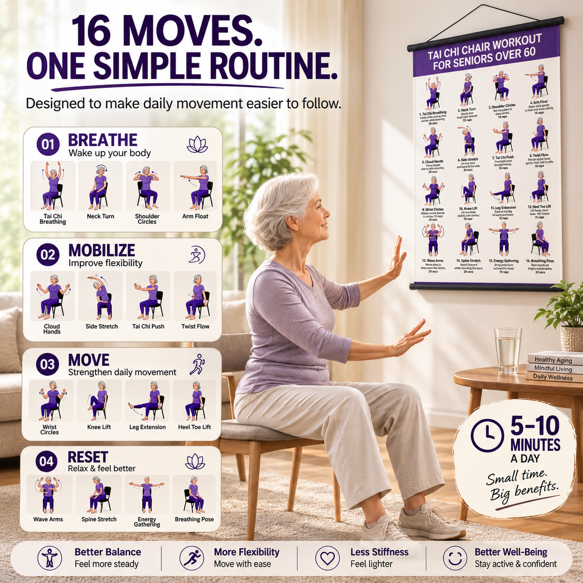 🔥Tai Chi Chair Workout Chart for Seniors (16 x 24 inches)