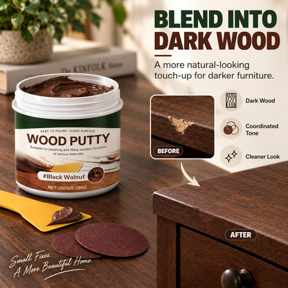 🟫 Wood Repair Filler Putty – Fills Cracks & Chips, Smooths Surfaces, Blends with Dark Wood