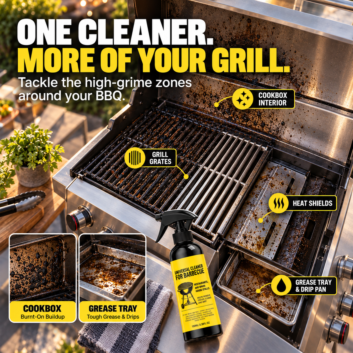 Heavy-Duty BBQ Grill Cleaner – Loosens Baked-On Grease & Carbon