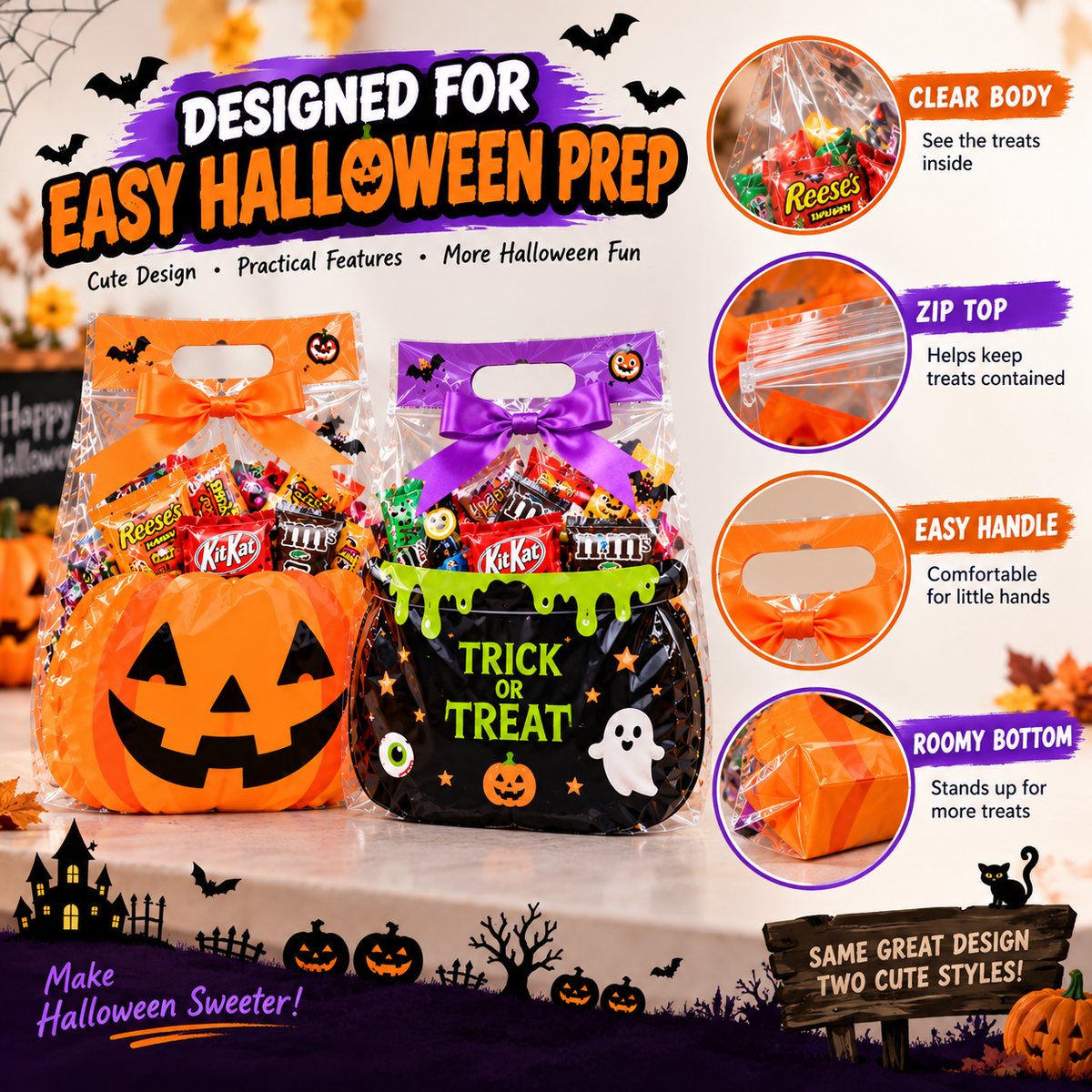 💥Special Sale🔥Halloween Treat Bags Set for Trick or Treat Candy Party Favor Storage🎃