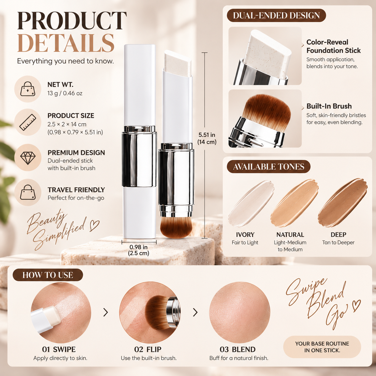 🔥 35% OFF🌟 Korean Color-Changing Foundation Stick💧 Hydrating & Long-Lasting, No Cakey Look