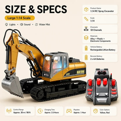 🔥 Limited Time 50% OFF🚜 1:14 RC Crawler Excavator – Alloy Bucket, Mist, Lights & Sound
