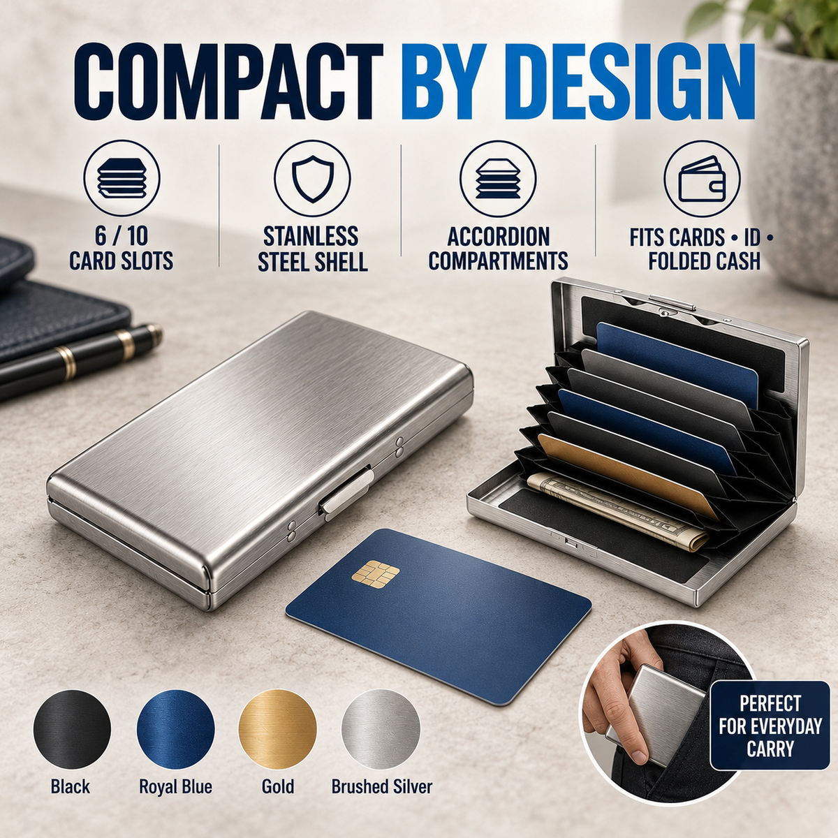 ⚡50% OFF💳 RFID-Stainless Steel Blocking Card Wallet✨ Slim & Secure 🔒