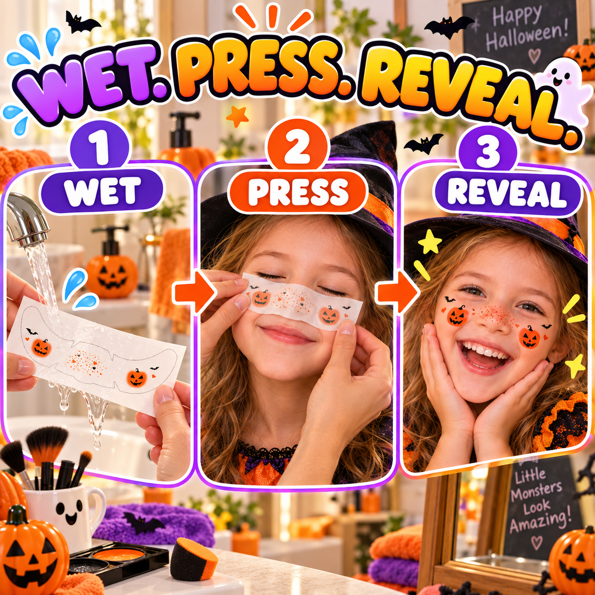 ⚡ 49% OFF🎃 Kids Halloween Face Stickers✨ Skin-Safe, Waterproof & Fun