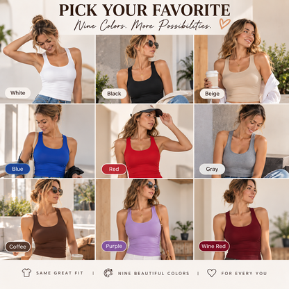 💥 50% OFF👚 Built-In Bra Ribbed Tank Top✨ Supportive & No Bra Needed