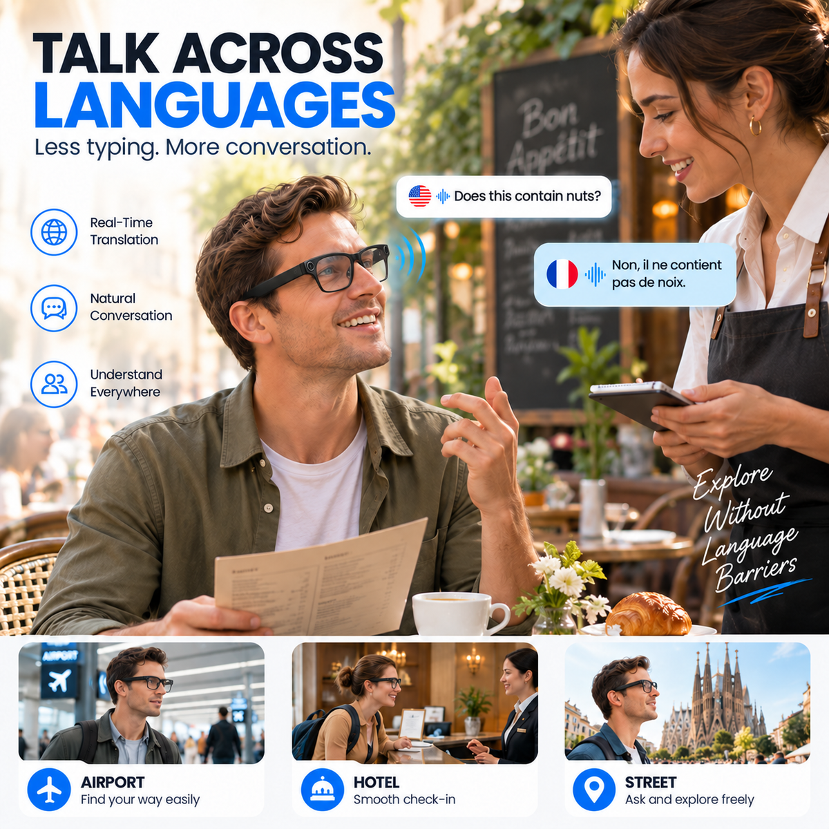 💥Limited Time-50% OFF🕶️ Smart Bluetooth Glasses✨ Photograph, Music & AI Translation（Smart adjustment of glasses prescription）