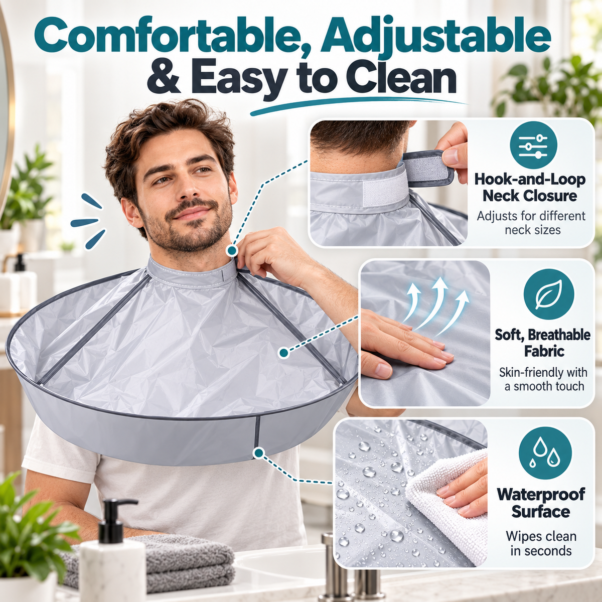 🔥 50% OFF | 💈 Waterproof 360° Hair Cutting Cape – Foldable Hair Catcher