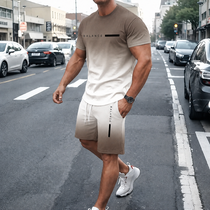 ⚡ Men’s Gradient Short Sleeve Tracksuit 2-Piece Set