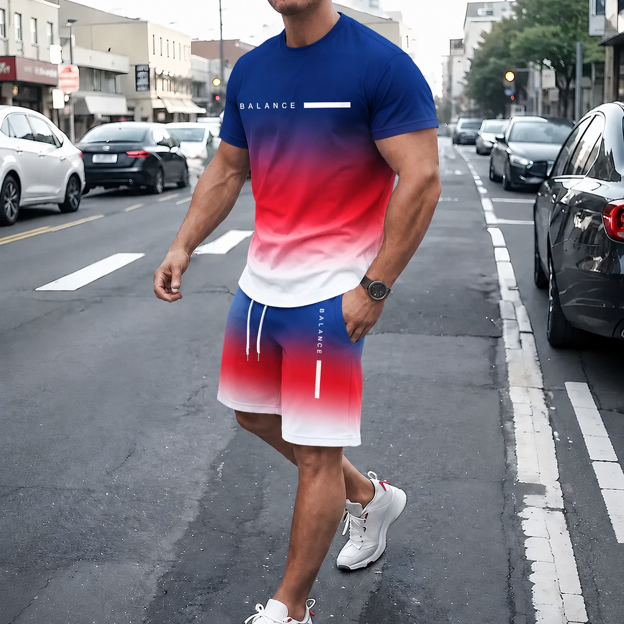 ⚡ Men’s Gradient Short Sleeve Tracksuit 2-Piece Set