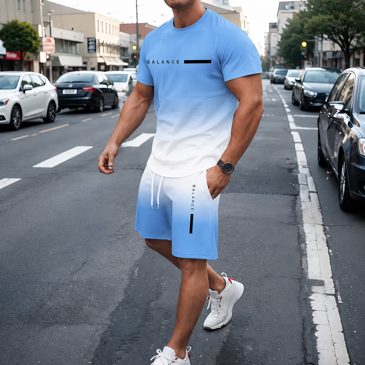 ⚡ Men’s Gradient Short Sleeve Tracksuit 2-Piece Set