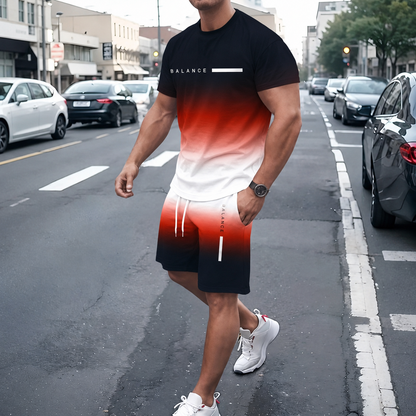 ⚡ Men’s Gradient Short Sleeve Tracksuit 2-Piece Set