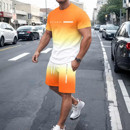 ⚡ Men’s Gradient Short Sleeve Tracksuit 2-Piece Set