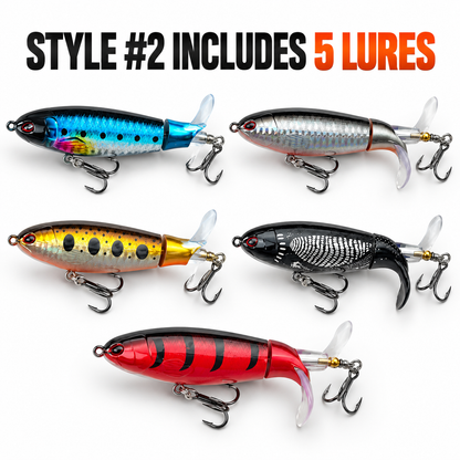 🔥50% OFF 🐟 5-Pack Rotating-Tail Topwater Lures – Long-Cast Action for Bass & Pike