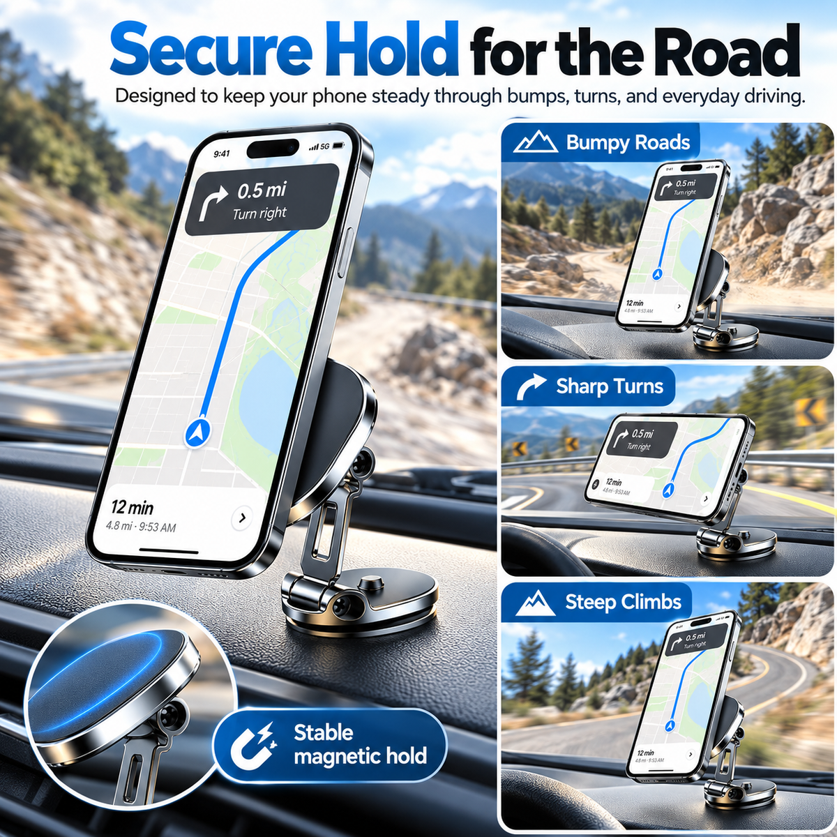 🔥 Limited Time Offer🚗 Foldable Magnetic Car Mount✨ Strong Magnet & 360° Rotation