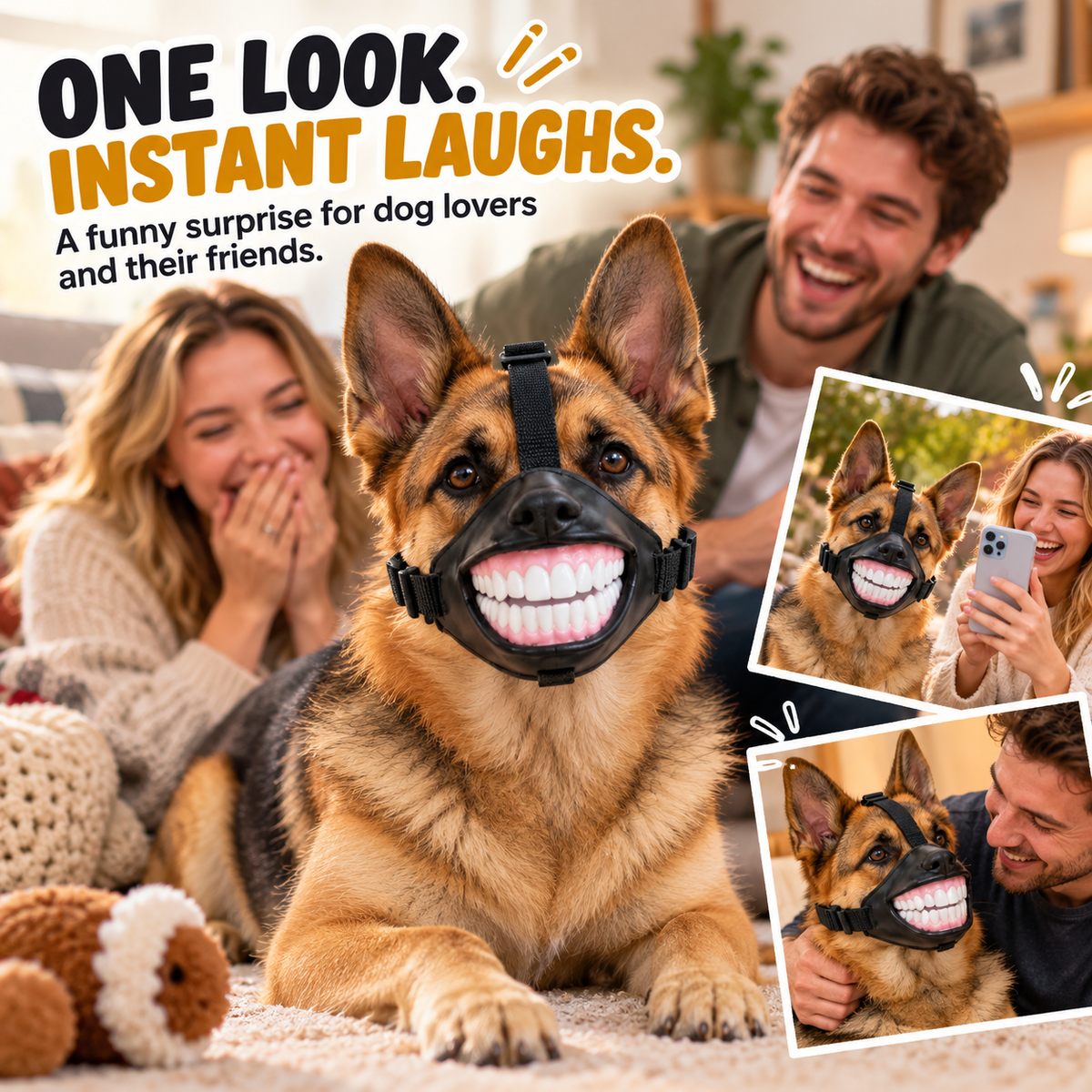 🤣 Give Your Dog a Hilarious New Smile! 🐶 Funny Dog Muzzle with Teeth – Adjustable Costume Mask