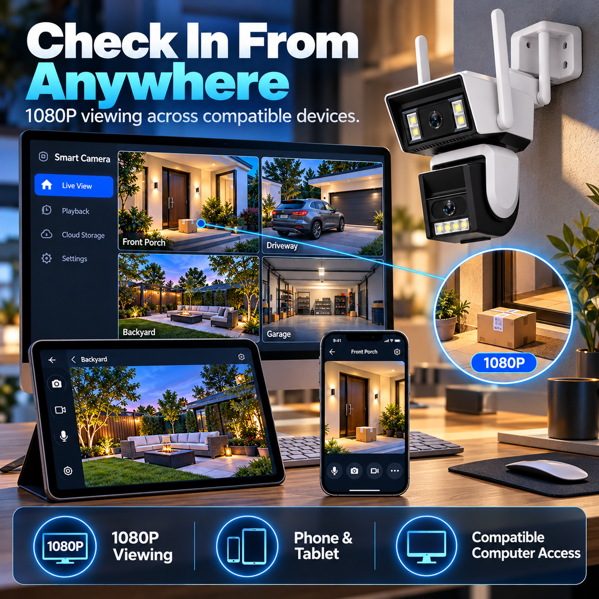 🔥 Dual-Lens 1080P HD Outdoor WiFi Security Camera – AI Motion Tracking, 350° PTZ, Color Night Vision, Two-Way Audio & IP66 Waterproof