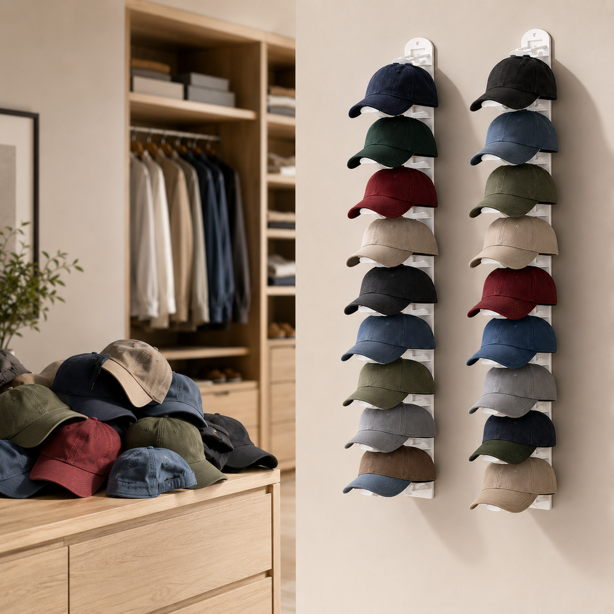 Jcocylse Hat Storage for Wall Mount – Baseball Cap Storage & Cap Holder, Space-Saving Hat Rack with Hooks for Hanging Caps