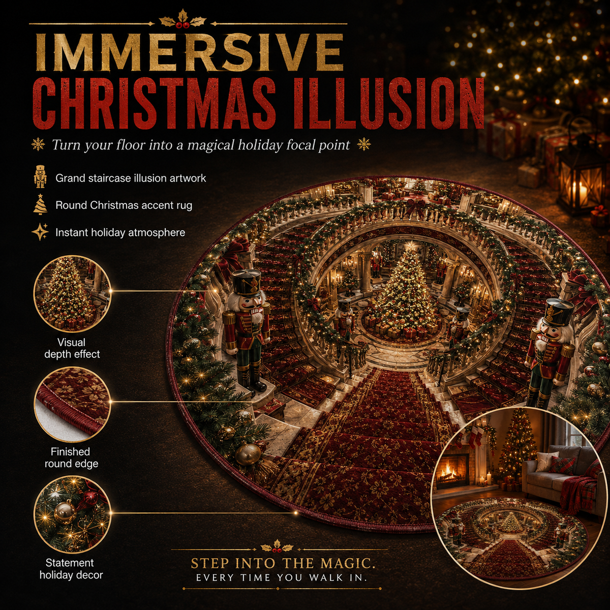 🎄 Christmas 3D Illusion Rug – Portal Floor Decor
