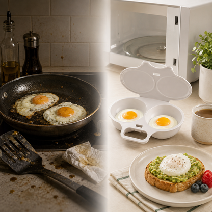 Microwave Dual‑Cavity Egg Poacher with Lid & Handle