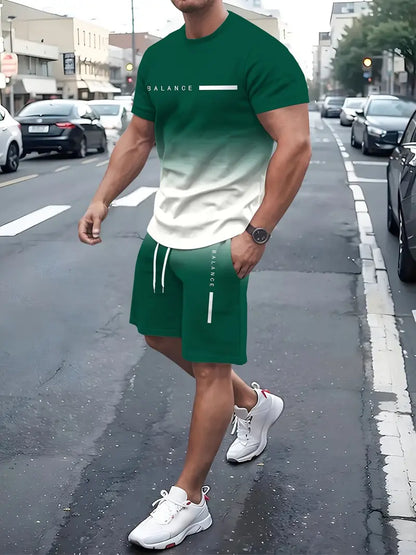 ⚡ Men’s Gradient Short Sleeve Tracksuit 2-Piece Set
