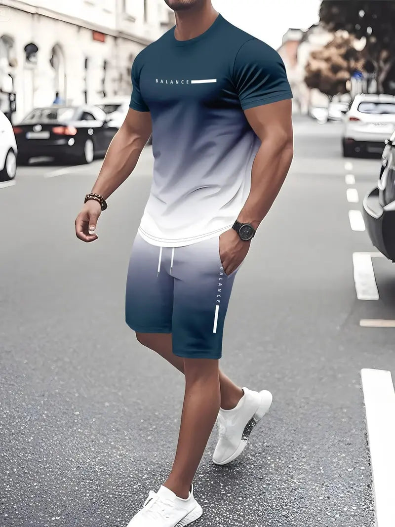 ⚡ Men’s Gradient Short Sleeve Tracksuit 2-Piece Set