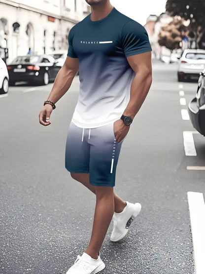 ⚡ Men’s Gradient Short Sleeve Tracksuit 2-Piece Set