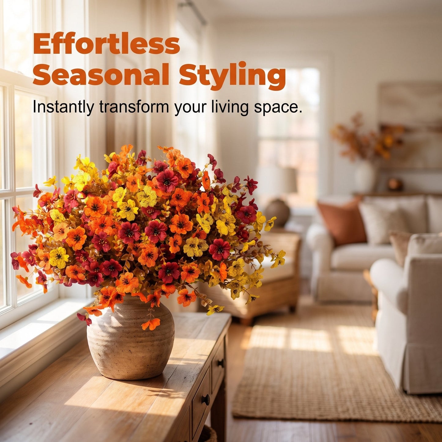 🍂🧡Artificial Autumn Violet Flower Bouquet – Weatherproof Faux Fall Floral Stems for Porch & Home
