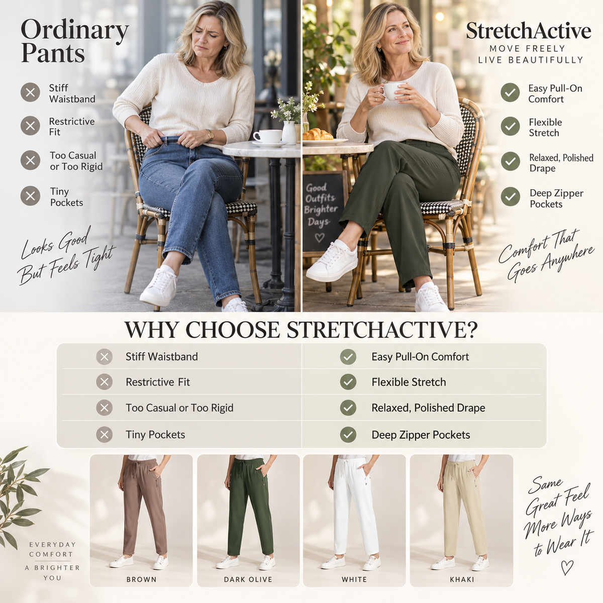 StretchActive – Women's Ultra Soft Stretch Perfect Drape Casual Pants