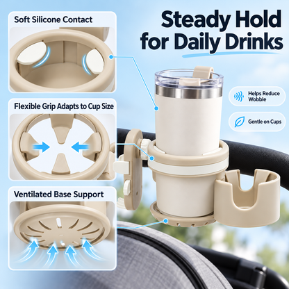🍼 3-in-1 Stroller Cup Holder with Phone & Baby Bottle Holder – Everyday Convenience for Parents on the Go