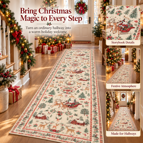 🎄 Bring Christmas Magic Home | Vintage Christmas Runner Rug – Festive Hallway & Entryway Decor