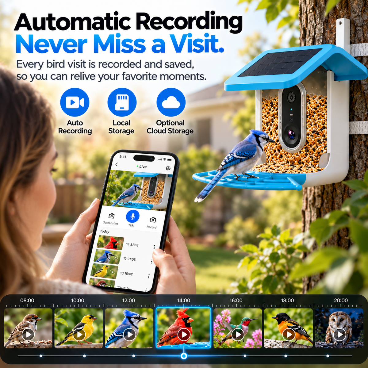 🔥Limited Time 50% OFF🦜Smart Bird Feeder - AI Bird Recognition, High-Definition Camera Monitor, Solar-Powered Pet Feeder