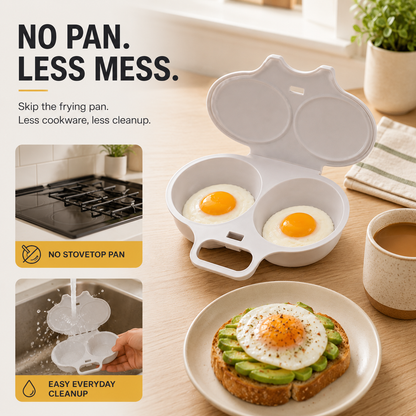 Microwave Dual‑Cavity Egg Poacher with Lid & Handle