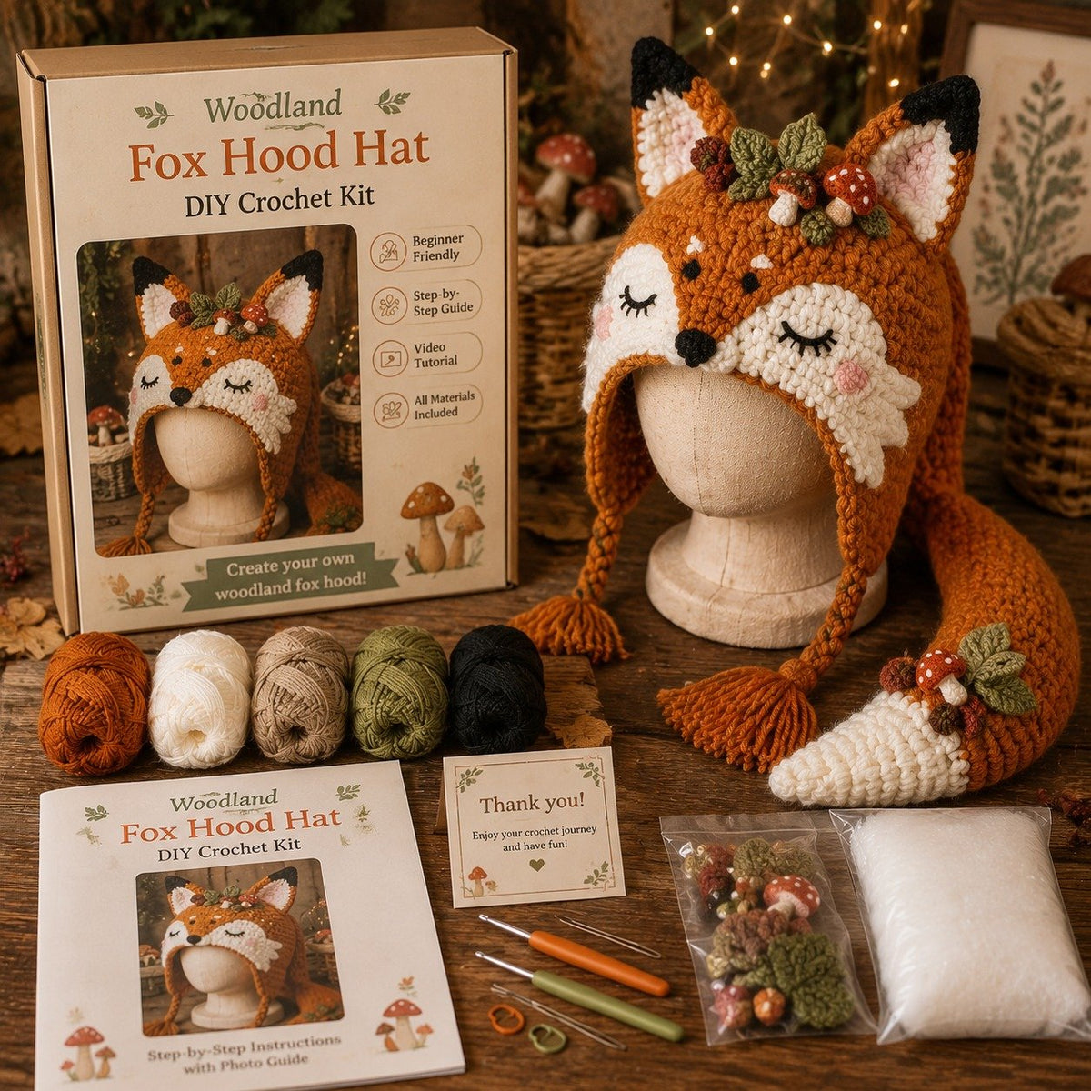 🔥Limited Time 50% OFF✨ Fantasy Animal Hood DIY Crochet Kit – Make Your Own Magical Hat