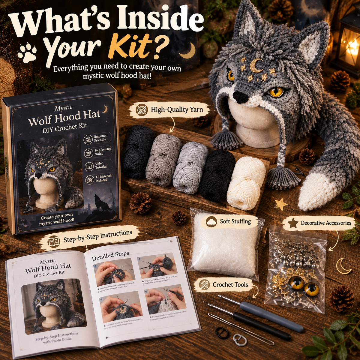 🔥Limited Time 50% OFF✨ Fantasy Animal Hood DIY Crochet Kit – Make Your Own Magical Hat