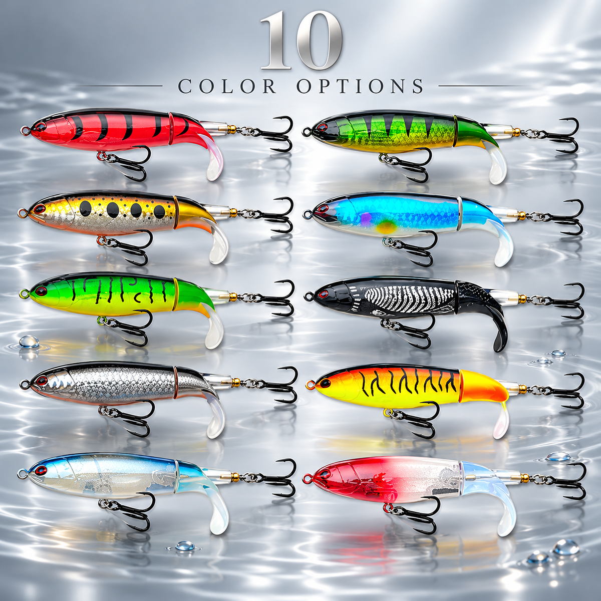 🔥50% OFF 🐟 5-Pack Rotating-Tail Topwater Lures – Long-Cast Action for Bass & Pike