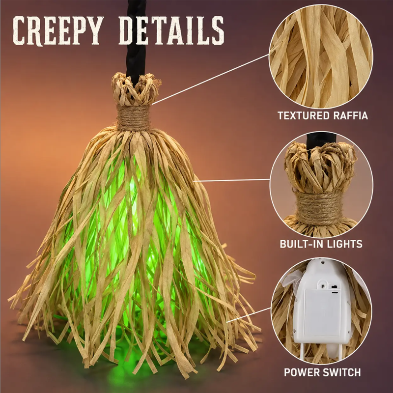 🧙 Bring Your Garden to Life This Halloween – Animated Witch Broom with Lights & Spooky Sounds.