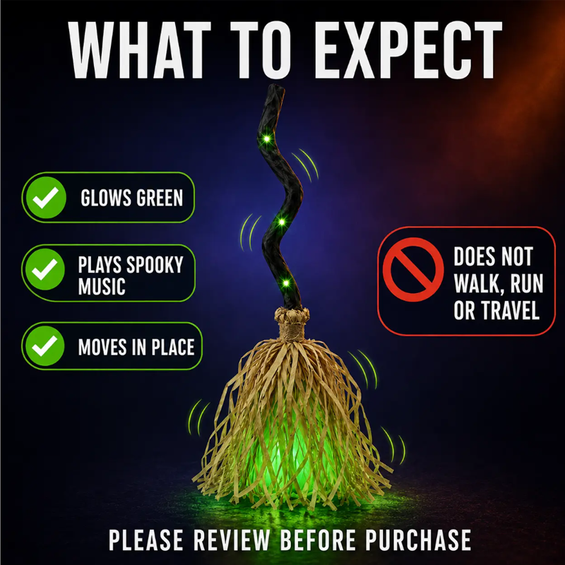 🧙 Bring Your Garden to Life This Halloween – Animated Witch Broom with Lights & Spooky Sounds.