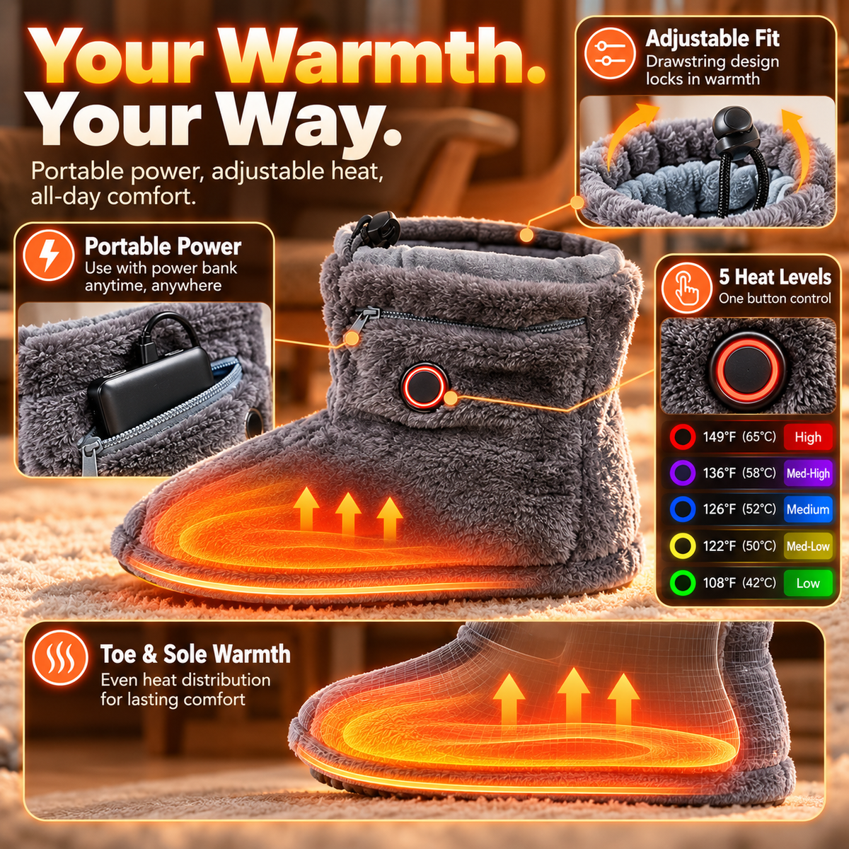 🔥Limited Time 50% OFF🔥Heated Plush Slipper Boots