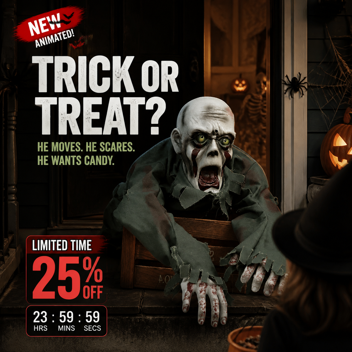🔥 Limited-Time 50% OFF👻 Animated Crawling Halloween Ghost with Light & Sound🎃